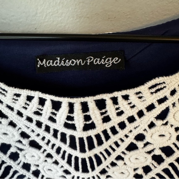 Madison Paige Bodycon Cottagegoth Mini Shift Dress Size M- Blue With White Lace - Picture 4 of 6